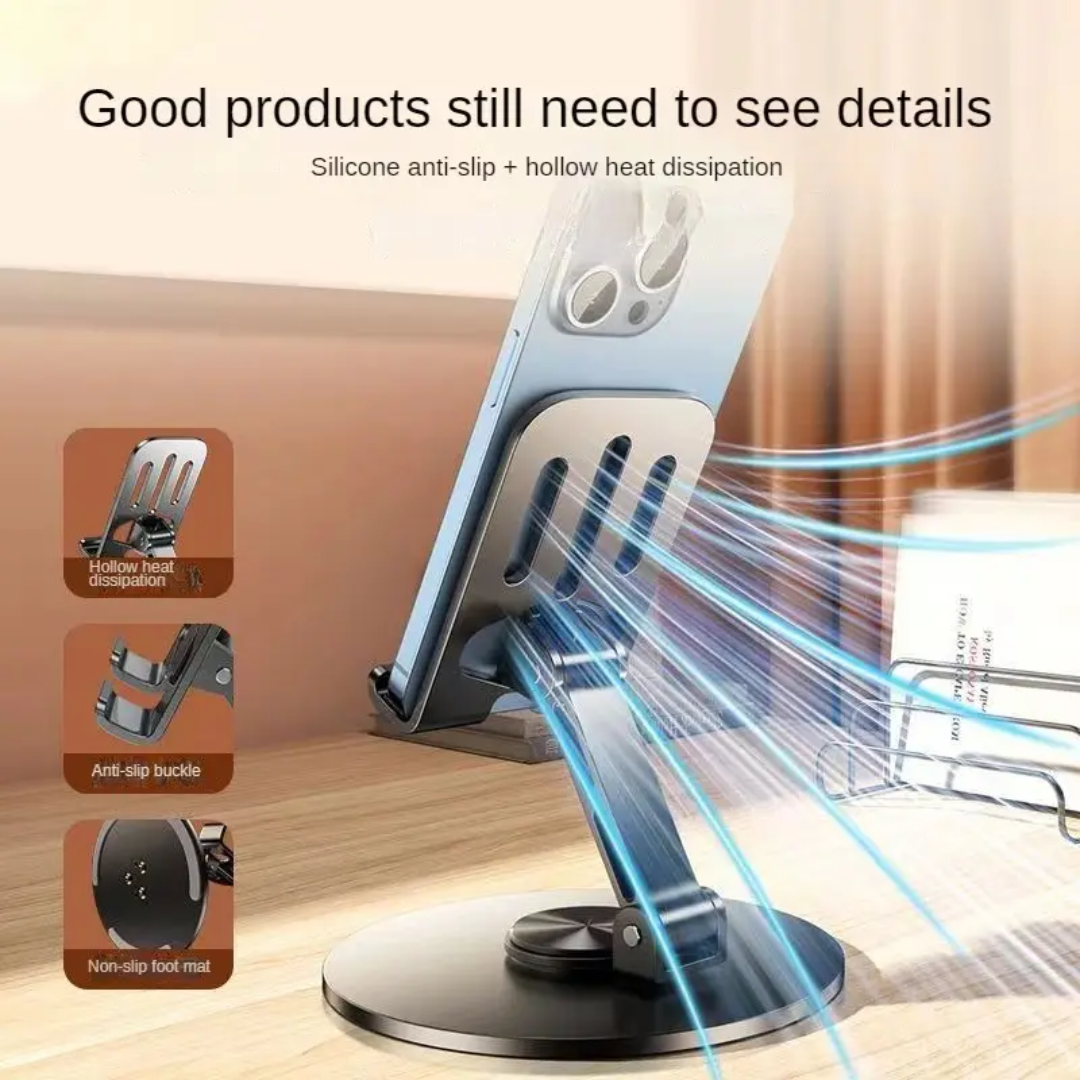 Metal 360° Rotating Desktop Mobile Stand – Premium Foldable Holder