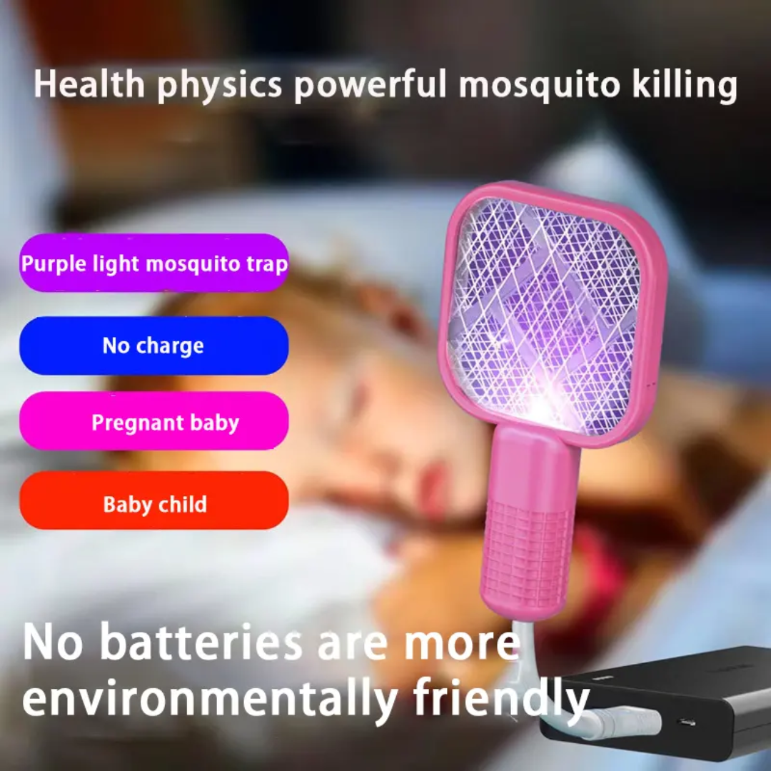 USB Electric Mosquito Swatter Racket with LED Light – Plug & Play