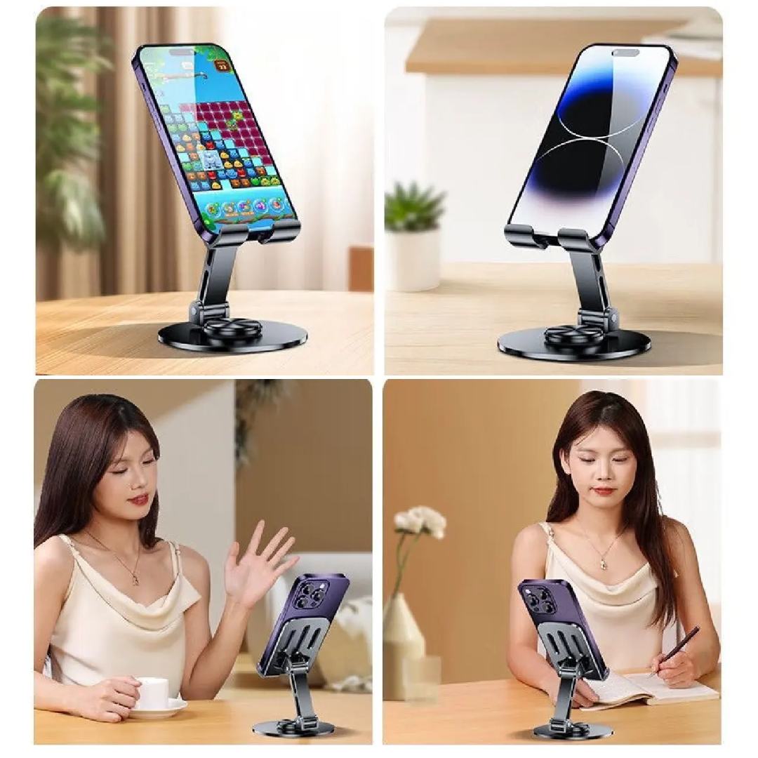Metal 360° Rotating Desktop Mobile Stand – Premium Foldable Holder