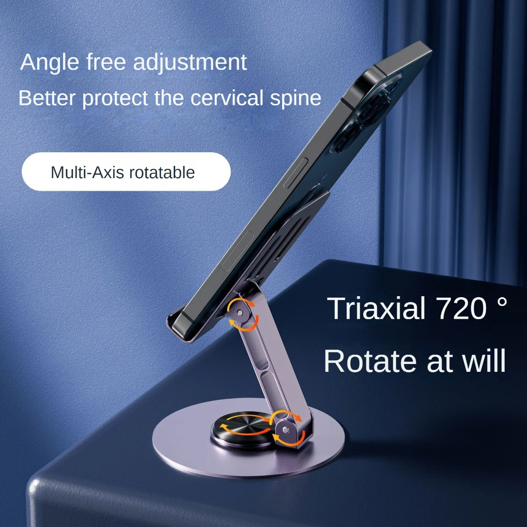 Metal 360° Rotating Desktop Mobile Stand – Premium Foldable Holder